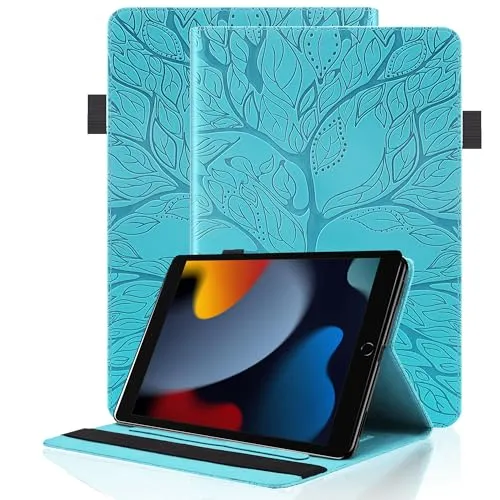Hülle für iPad 10,2 Zoll 2021/2020/2019 (iPad 9/8/7 Generation) mit Stifthalter PU Leder Schutzhülle Flip Case Cover mit Ständer Kartentasche für iPad Air 3 2019 / iPad Pro 10,5 2017, Türkis