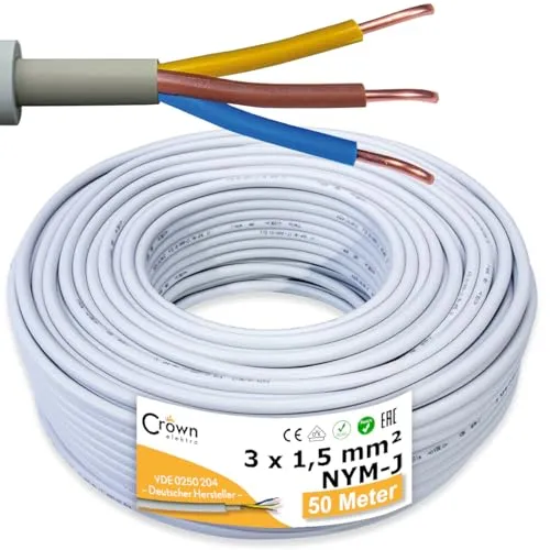 NYM-J 3x1,5mm² Kabel 50m Mantelleitung nach VDE 0250-204 Feuchtraumkabel