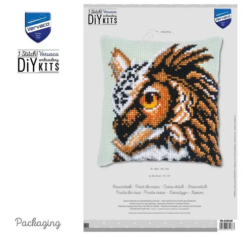 Vervaco Kreuzstich Kissen Set Eule für Anfänger - Kreuzstich-Sets mit vollständigem DIY Set, ideal für kreative Stunden. Enthält alles für Ihr individuelles Kissen, inklusive einfacher Anleitung und hochwertiger Materialien.