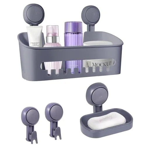 Uten Duschablage Saugnapf, Duschkorb Ohne Bohren Duschregal Selbstklebend, Wiederverwendbar Küchenregal aus Kunststoff, für Bad, Küche, Wohnzimmer grau