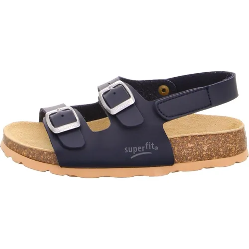 Superfit Jungen Fussbettpantoffel Knöchelriemchen Riemchensandalen Ocean, 29 EU - Wanderschuhe mit weichem Velourslederfußbett und praktischem Klettverschluss, ideal für komfortable Abenteuer im Freien.