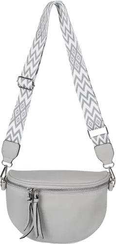 styleBREAKER Damen Halbmond Crossbody Tasche - Hellgrau - Modische Umhängetasche mit edlem Kunstleder und verstellbarem Schultergurt im Zick-Zack Design. Vielseitig tragbar als Crossbody oder Schultertasche.