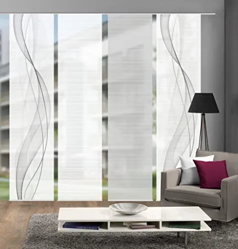 VISION S 4 Schiebegardinen Heights - Halbtransparent in Bambus-Optik - Scheibengardinen in Bambus-Optik, ideal für Fensterbreiten von 200-240 cm. Inkl. Zubehör und leicht kürzbar für individuelle Anpassung.