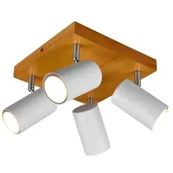 Trio Leuchten Deckenleuchte Marley 812400431 - Moderne 4-flammige Deckenleuchte aus Metall in Weiß matt und Holz, dreh- und schwenkbare Spots für individuelle Beleuchtung. Perfekt für stilvolle Räume.