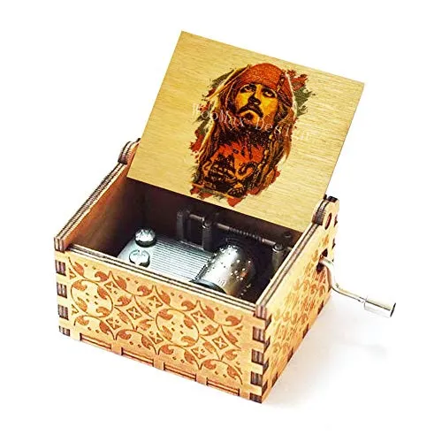 Cuzit Jack Sparrow Bunte hölzerne Spieluhr Handkurbel Fluch der Karibik farbige Spieluhr Davy Jones Medaillon Themenholz Spieluhr