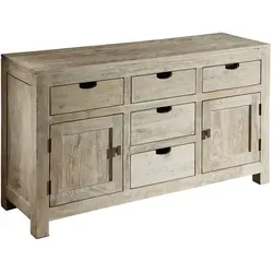 Massivmoebel24 Sideboard Akazie NATURE WHITE - Massives 2-türiges Sideboard aus Akazienholz, 140x42x80 cm, mit 5 Schubladen. Ideal für Naturliebhaber dank seiner sandgestrahlten, unbehandelten Oberfläche.