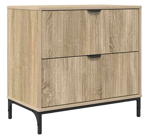 vidaXL Nachttisch Sonoma Eiche 63,5 x 36 x 61 cm - Moderner Nachttisch aus Holzwerkstoff mit 2 Schubladen für optimalen Stauraum. Das matte Finish und die stabilen Stahlbeine verleihen jedem Schlafzimmer einen eleganten Look.