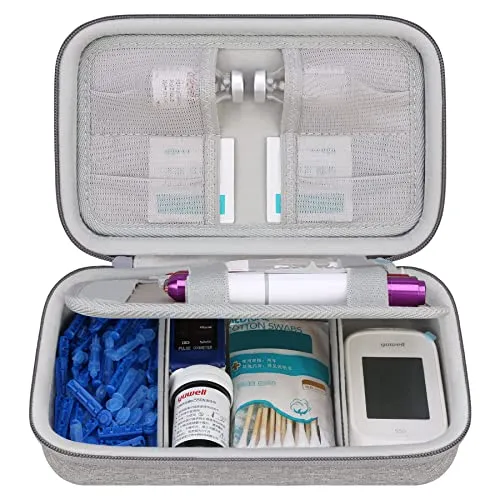 Elonbo Diabetic Supplies Reisekoffer, Glukose Meter Tragbare Aufbewahrungstasche, Insulin Pen und Medikament Tragetasche für Glukose Meter, Insulin Pen, Teststreifen, Spritzen, Nadeln, Grau.