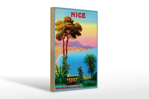 Holzschild Reise 20x30 cm Nice Palmen Meer Strand Deko Schild