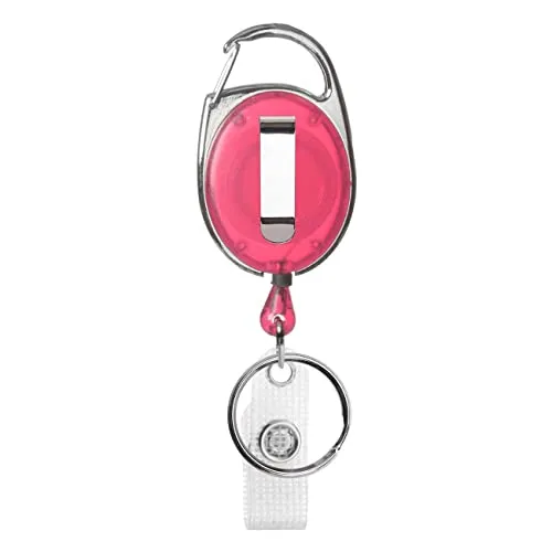 Karteo Ausweishalter Jojo ausziehbar rosa [1 Stück] Ausweis Jojo mit Karabinerhaken und Gürtelclip und Vinylschlaufe als Ausweishalter für Kartenhüllen Ausweishüllen