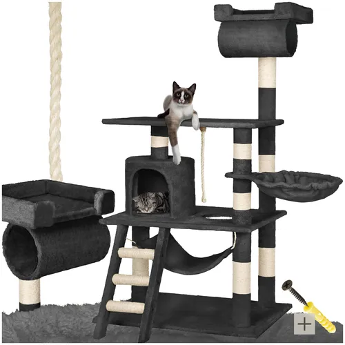 tectake® Kratzbaum 141 cm mit Katzenhaus - Kratzbaum für Katzen, bietet Spielmöglichkeiten, Krallenpflege und einen Rückzugsort mit Kippschutz für mehr Sicherheit.
