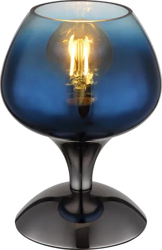 MAXY Tischleuchte Beistelllampe Retrodesign aus Metall-Chrom und Glas Blau - Tischleuchten für modernes Wohnen: Die MAXY Tischleuchte kombiniert elegantes Retrodesign mit einem einzigartigen blauen Glasschirm und einem praktischen Wippschalter für bequeme Bedienung.