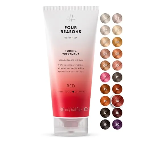 FOUR REASONS Color Mask, Red (27 Farbtöne) – Haar-Gloss & Farbspendende Pflege – Semi-Permanente Rote Haartönung – Vegan & Cruelty-Free – 200 ml