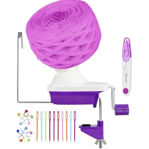 Garnkugelwickler, Garnwickler, Strickset, handbetriebener Kugelwickler mit Tischklemme, 118 g Kapazität für Garnaufbewahrung, mit 20 Stricknadel-Set + 1 Schere (P22) (lila)