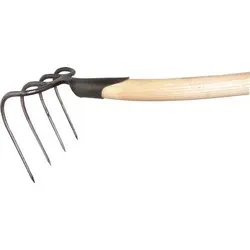 Dunghacke KRUMPHOLZ mit Federdülle und 4 Zinken - Gartenwerkzeuge – Robuste Dunghacke mit 4 runden Zinken und einem stabilen Eschenstiel von 1300 mm für effizientes Arbeiten im Garten.