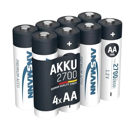ANSMANN Akku AA 2700mAh NiMH - Hochleistungs Mignon Akkus für hohem Strombedarf (8 Stück) - Akkus der Kategorie NiMH mit hoher Kapazität von 2700mAh, ideal für Geräte mit hohem Stromverbrauch wie Blitzgeräte und Fernbedienungen. Schnellladefähig und umweltfreundlich.