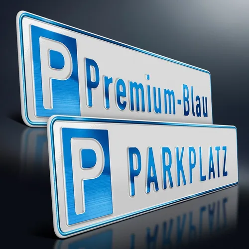 Parkplatzschild Premium | BLAU auf WEISS | Wunschtext | Aluminium Kennzeichen