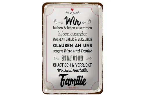 Femer GmbH Metallschild Spruch 12x18cm Wir lachen und leben zusammen, (1 St), gewölbte Oberfläche, abgerundete Ecken, umgeschlagene Kanten