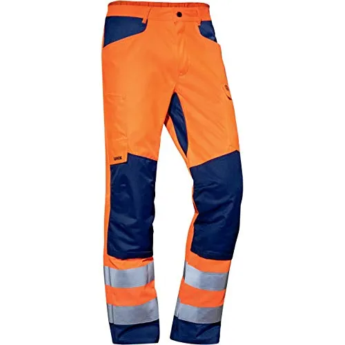 Uvex 8826710 Cargohose Construction orange - Herren Bundhose in warnorange/dunkelblau, ideal für Baustellen. Robustes Material aus 50% Baumwolle und 50% Polyester sorgt für Langlebigkeit und Komfort.