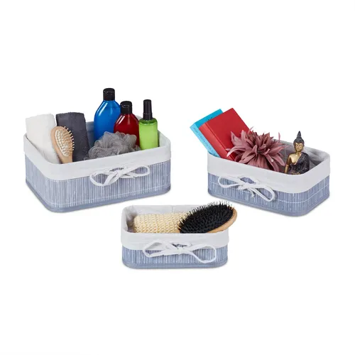 6-tlg. Aufbewahrungskörbe Set – Geschenkekörbchen in Grau - Praktische Bad Organizer aus Bambus, ideal zur ordentlichen Aufbewahrung von Kleinigkeiten. Perfekt für jedes Zuhause!