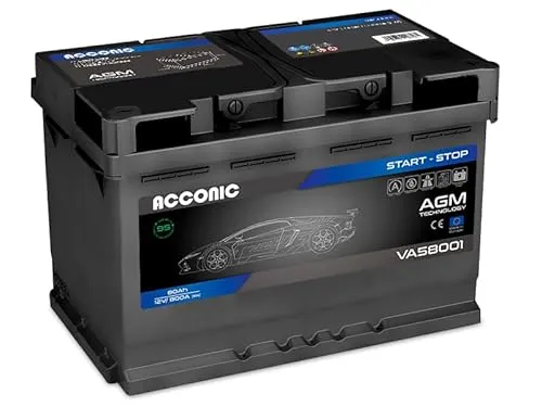 ACCONIC VA58001 START-STOP AGM 80Ah Autobatterie 580901080 12V 800A EN Maße:315×175×190mm Starterbatterie, wartungsfrei, versiegelt, vibrationsfest, leistungsstark, ideal für PKW, SUV, Nutzfahrzeug