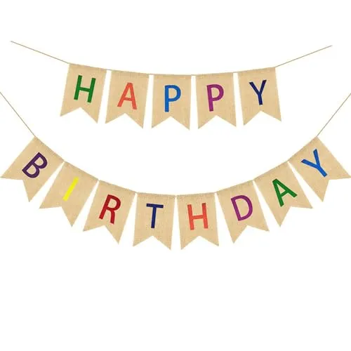 qingmeng Happy Birthday Girlande Banner, Bunte Geburtstag Boho Leinen Deko Dekoration Drieck Flagge Wimpelkette für Geburtstag Geburtstagsfeier Erwachsene, Kinder, Mädchen, Junge,Babydusche