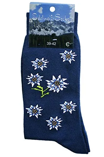 German Wear Unisex Trachtensocken Edelweiß-Socken Blütenmuster Kurze socken, 39-42, Jeans Melnage