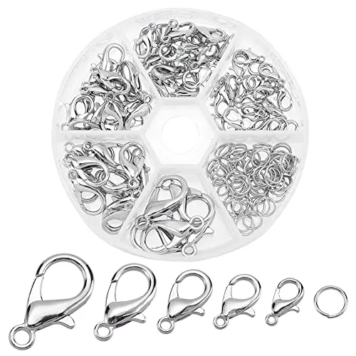 PH PandaHall 1 Box Hummer Klaue Verschlüsse 5 Größen für Schmuck, Armband, Halskette - Befestigung Haken mit 6mm Sprung Ringe für Schmuck Herstellung