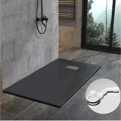 WITEN&NOCK Duschwanne SMC Duschtasse Superflach Rutschfest Duschwanne Steinoptik mit Siphon, rechteckig, SMC, L: 80-180cm, B: 70-90cm schwarz rechteckig | 160 cm x 3.2 cm x 90 cm
