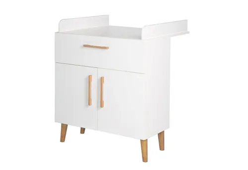 roba® Wickelkommode Mick - Praktische Wickelkommode mit Soft-Close - Wickeltisch mit 1 Schublade und 2 Türen, bietet sicheren Stauraum und elegantes Design in Weiß/Goldeiche, ideal für moderne Kinderzimmer.