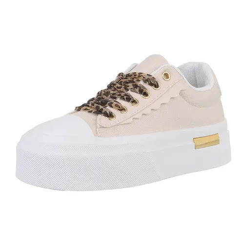 Ital-Design Damen High-Top Freizeit Sneakerboots - Bequeme High-Top Sneaker in Beige, ideal für Freizeitaktivitäten. Mit flachem Design und Schnürung für optimalen Halt.