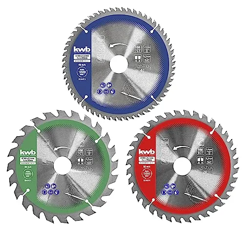 kwb 3-teiliges Kreissägeblatt-Set 165 x 20 - für Handkreis-Sägen, vielseitig einsetzbar mit optimaler Schnitthaltigkeit und langlebigen Hartmetall-Zähnen