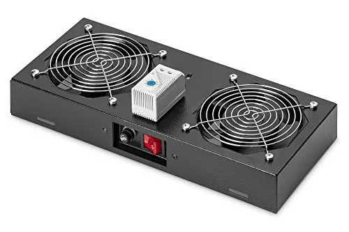 Dachlüftereinheit für Netzwerkschränke Serverschränke Wandgehäuse – 2x Lüfter - Schalter - Thermostat - Schwarz