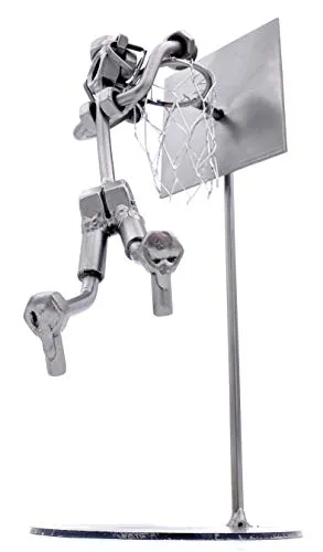 STEEMO Schraubenmännchen Basketball Basketballspieler Skulptur - Metallkunst-Deko Geschenk Figur, Kunsthandwerk, Stahl, grau 16x10x25 cm