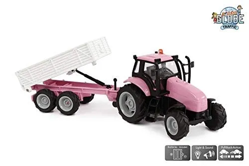 KIDS GLOBE, Rosa Traktor mit Anhänger, 1/32, KID510241