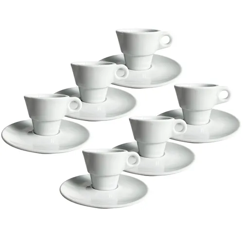 Kaffee- und Teetassen von 12-tlg. Set Espressotassen mit Unterteller aus Porzellan mit Ring