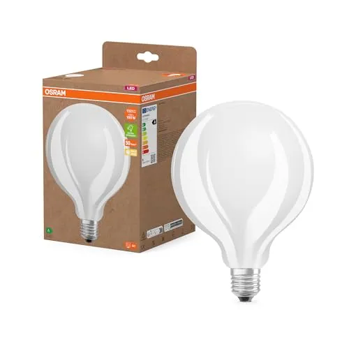 Osram LED-Lampe in klassischer Globeform, mit dekorativem LED-Filament im Frosted Design, Energieeffizienzklasse A, E27, 11.6 W, 2452 lm, 4000 K, kaltweiß. Ohne Aufwärmen, sofort 100% Licht.