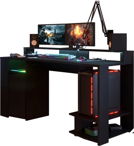 Gamingtisch Parisot Gaming 11 mit LED-Beleuchtung – 152x87x62cm - Der Parisot Gaming 11 Schreibtisch kombiniert modernes Design mit praktischen Funktionen. Mit Platz für bis zu drei Monitore und integrierter LED-Beleuchtung ist er ideal für Gamer, die Wert auf Stil und Funktionalität legen.