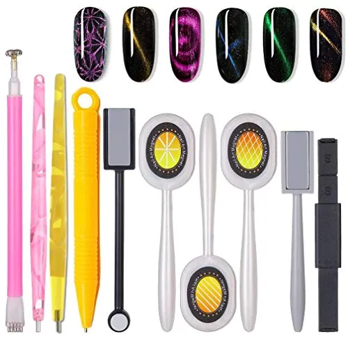 Nail Art Werkzeug Magnetstift, 10 Stück Nagel Magnet Stick Tool Set, Nagel Magnet Stift und Starker Magnet Stock Punktierungsstifte für DIY 3D Magnetisches Katzenauge UV Gel Polnisch Nagel Kunst