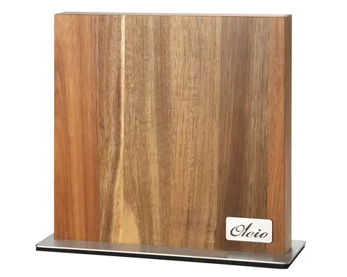 Oleio breiter magnetischer Messerblock aus Akazienholz - Küchenmesser Aufbewahrung | Exklusives Design mit starkem Magneten für bis zu 8 Messer | Stabiler Edelstahlsockel und einzigartige Holzmaserung