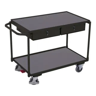 Cordes Tischwagen mit 2 Ladeflächen und 2 Schubladen RAL 7016 - Praktischer Küchenwagen mit zwei stabilen Ladeflächen und zwei Schubladen für optimale Organisation. Ideal für den Transport von Werkzeugen und Materialien in Werkstätten oder auf Baustellen.