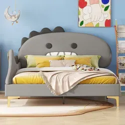 Ulife Kinderbett in Cartoon-Dinosaurierform, 140×200cm, PU, Grau - Grau
