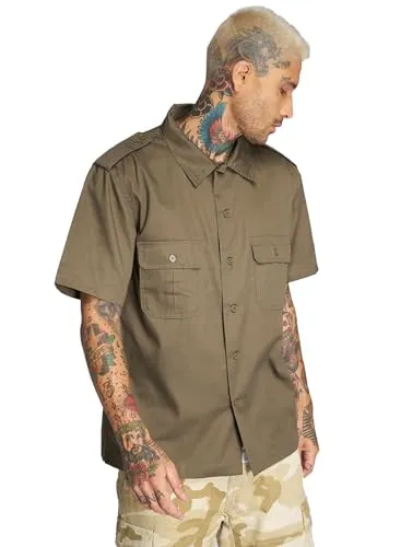 Brandit US Shirt Short Sleeve - Olive, 7XL - Herrenhemden aus robustem, wasserabweisendem Mischgewebe mit geradem Schnitt, ideal für Outdoor-Aktivitäten und Freizeit.