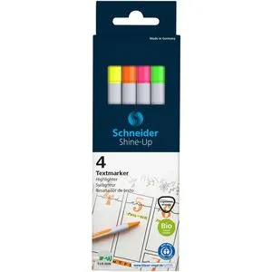 Schneider Textmarker Shine-Up, 4 Stück, Strichbreite 1 - 4mm, farbig sortiert