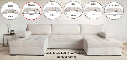 OTTO home Wohnlandschaft Home System U-Form, 6 Varianten, Bettfunktion & Federkern - Moderne U-Form Wohnlandschaft mit Federkern, erhältlich in 6 Varianten. Praktische Bettfunktion und Bettkasten bieten zusätzlichen Stauraum und Flexibilität für dein Wohnzimmer.