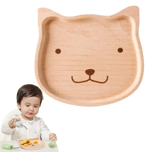 poraceous Baby Teller, Holz Serviertablett, 15,5 x 14 cm Babyteller, Kinderteller Deko Serviertablett, Küchentablett für Restaurants, Brot, Desserts, Kekse, Kuchen, Obst Kleinigkeiten(Kätzchenmuster)