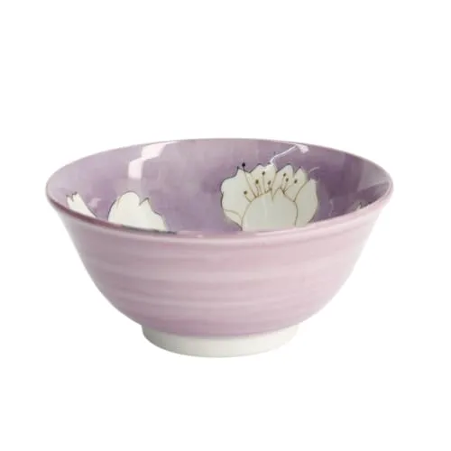 Japan-Bowls ASIATICA | Ramen Bowl Porzellan-Schalen 15 cm | Hochwertige asiatische Schüssel für Reis, Nudeln, Tapas, Udon, Müsli - Suppen-Schale mit japanischen Designs (Suiren purple)