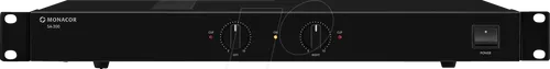 Monacor SA-200 Stereo-Verstärker 2 x 100W - Universeller 2-Kanal Stereo-Verstärker mit 100W pro Kanal, lüfterlosem Kühlkonzept für geräuschlosen Betrieb, ideal für 19