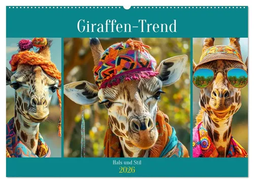 Rose Hurley | Giraffen-Trend Wandkalender 2026 - Wunderschöner DIN A2 quer Kalender mit 14 Seiten, der wilde Modeabenteuer in der Savanne zeigt. Ideal für Naturliebhaber und Kunstfreunde. Perfekt als Geschenk oder zur eigenen Dekoration.