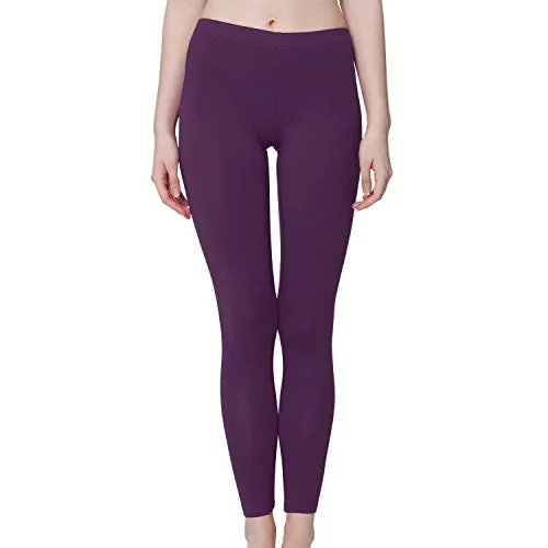 Celodoro Damen Leggings, stretchige Jersey Hose aus Baumwolle - Lila XL